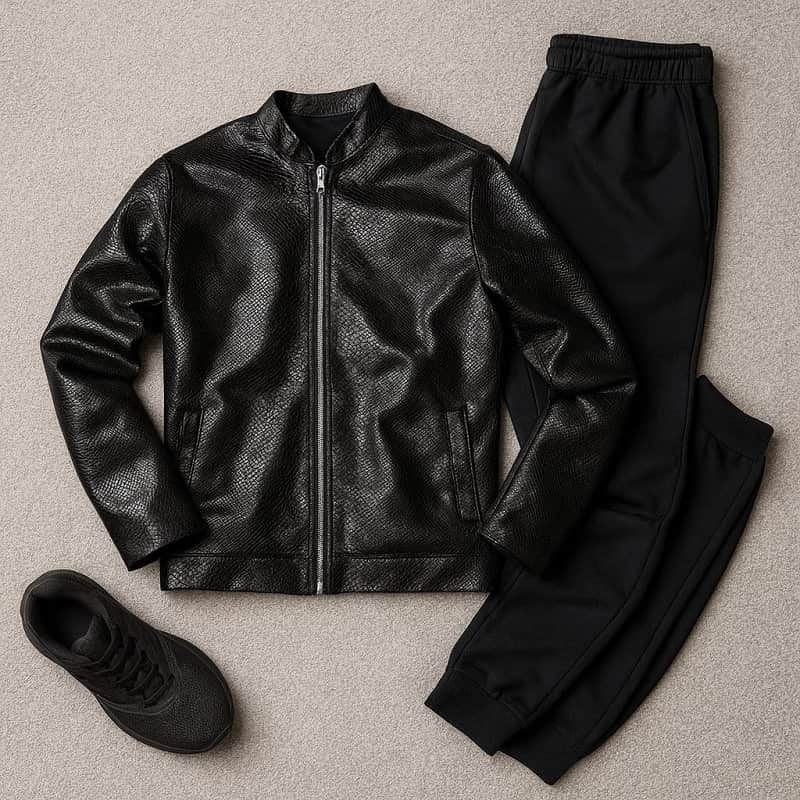 کاپشن چرم طرح پوست مار ساده مردانه مدل Yasan