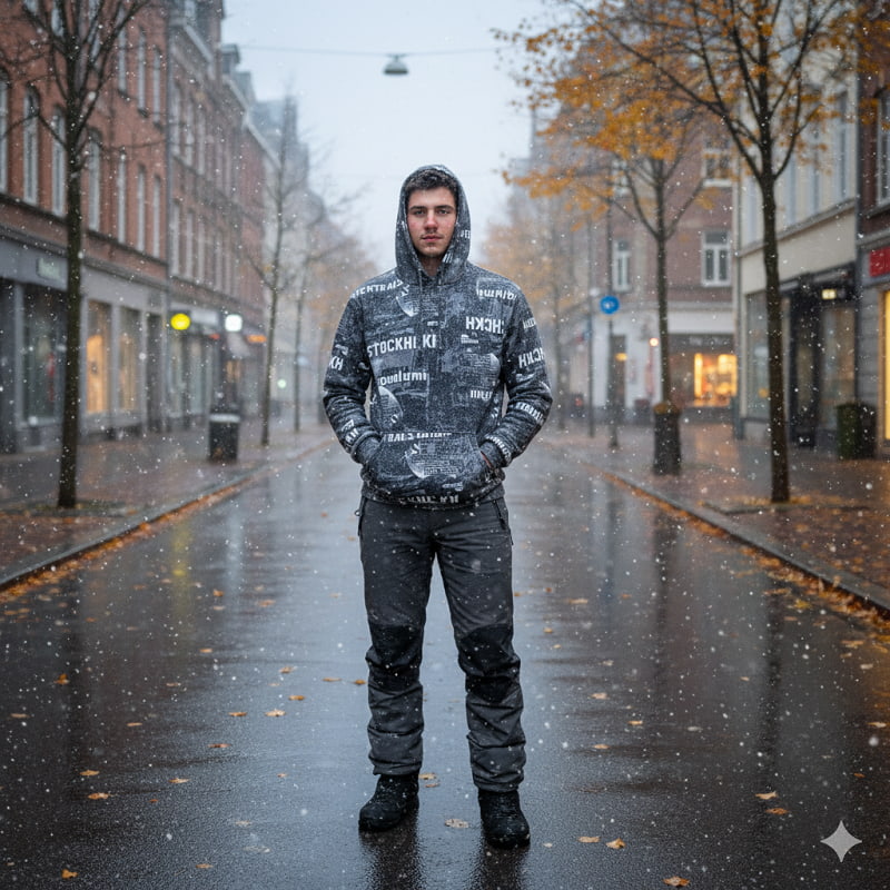 هودی طرحدار مردانه مشکی مدل stock