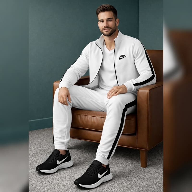 پکیج ست سوییشرت شلوار مردانه نایک مدل Madio  کفش ورزشی مردانه Nike مدل Tigo زیره سفید