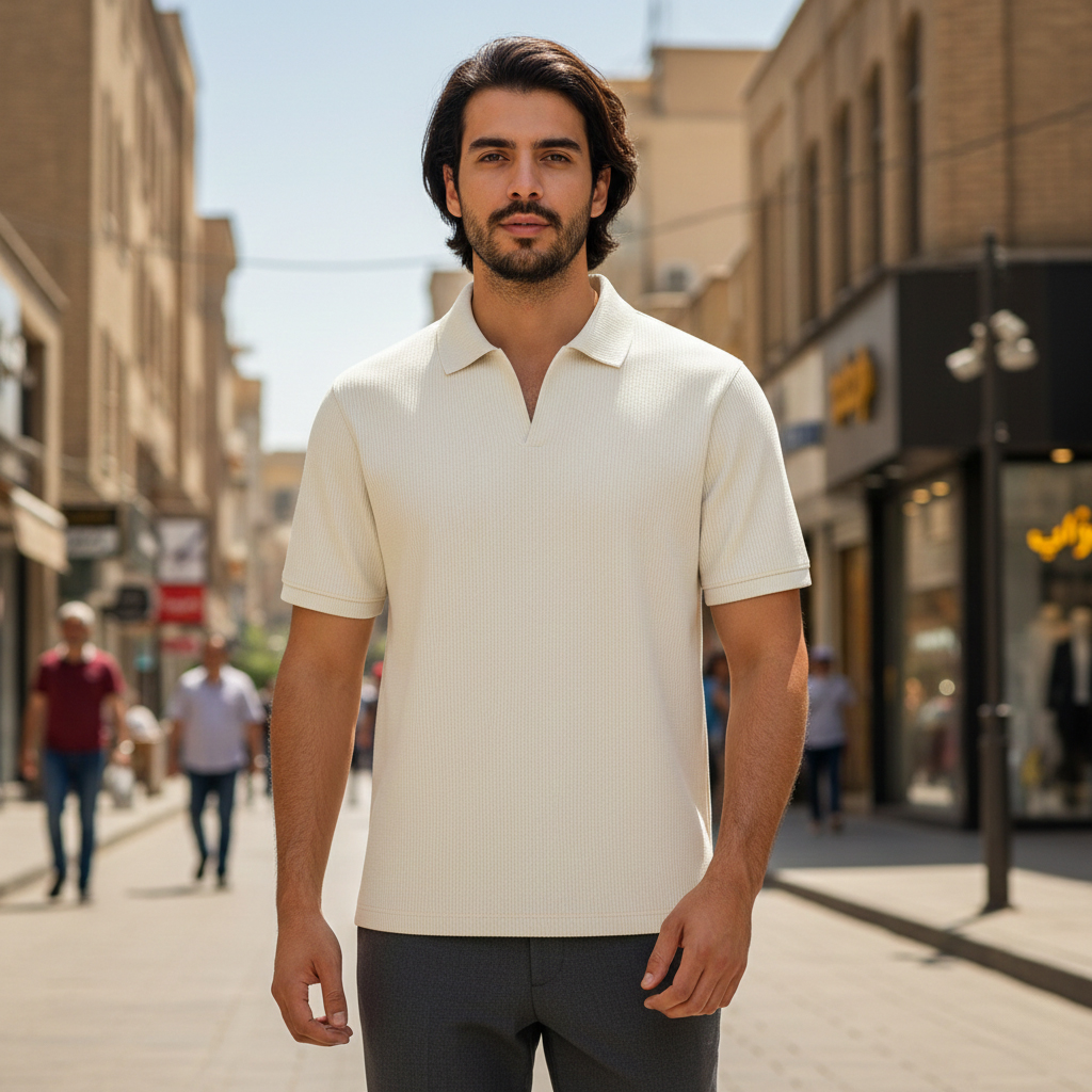 تیشرت میله ای یقه دار tavar-سفید