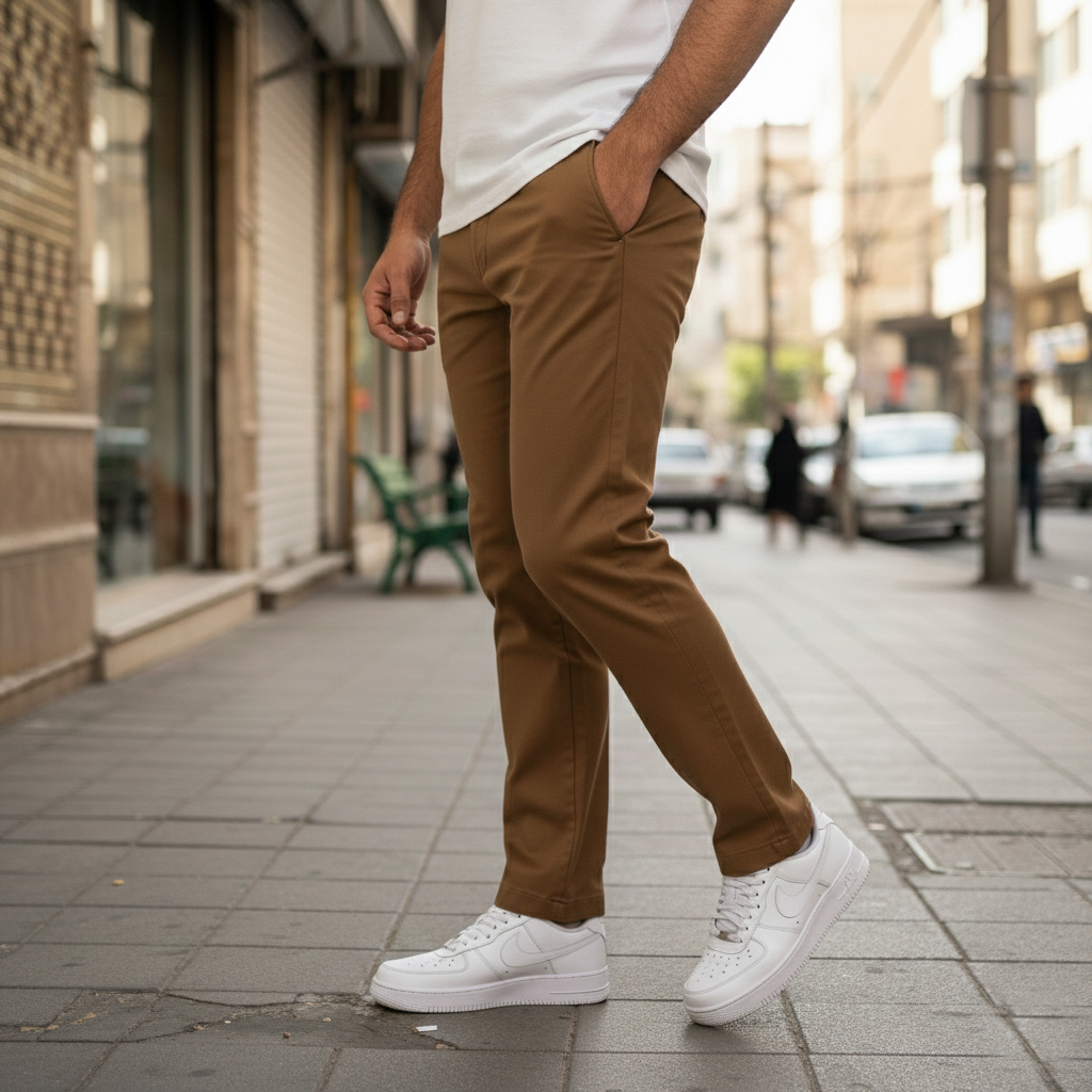 شلوار مردانه بنگال کش دم پا ساده مدل Behnam-خاکی